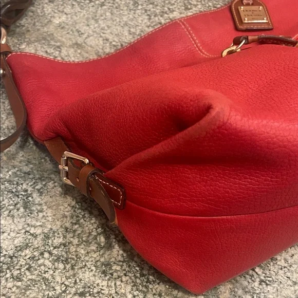 Dooney & Bourke Red Pebbled Leather Hobo with Braided Handle & Diagonal Zips Y2K - Picture 7 of 12